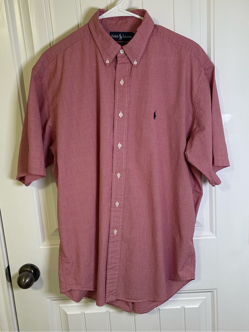 Vintage Ralph Lauren Blake Men’s L Red Gingham Navy Pony Short Sleeve Shirt